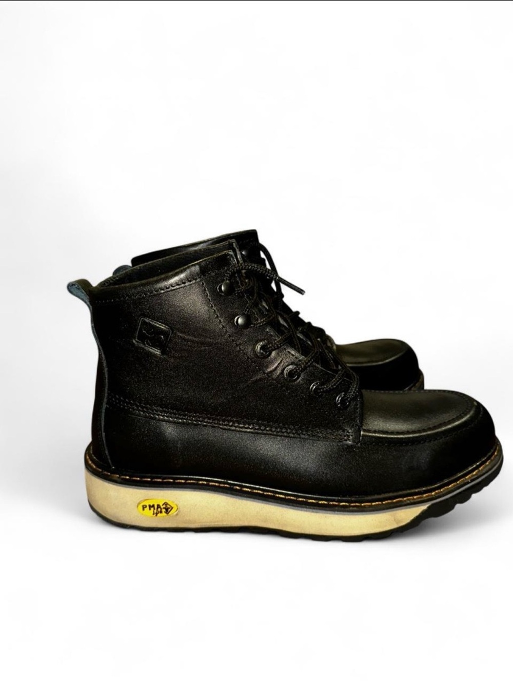 Men's Black Lace-Up Leather Work Boots - Picture 4 of 5